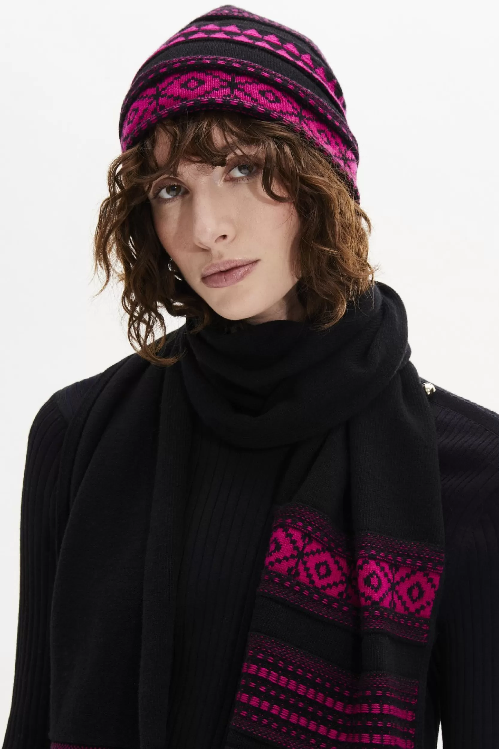 Sonia Rykiel Bonnet Maille Motif Fair Isle Fuchsia / Violet Sale