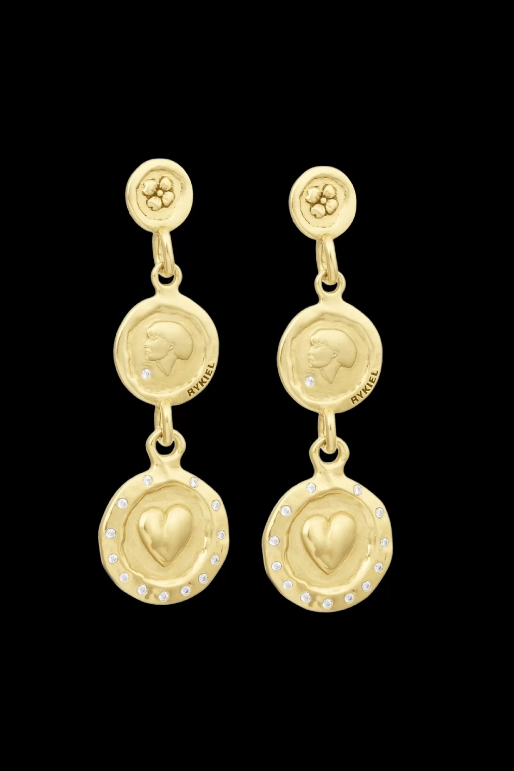 Sonia Rykiel Boucles D'Oreilles Golden Medals Triple Charms Gold / Jaune Flash Sale