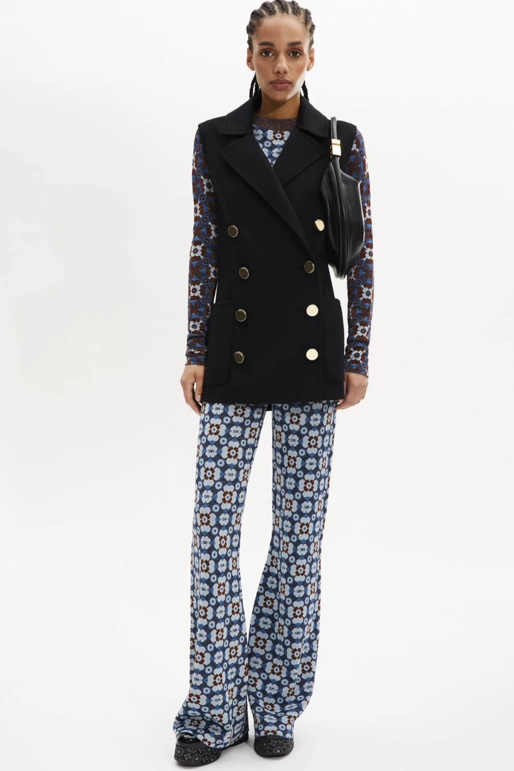 Sonia Rykiel Gilet Long Sans Manches Double Boutonnage En Laine Double Face Noir / Noir Store