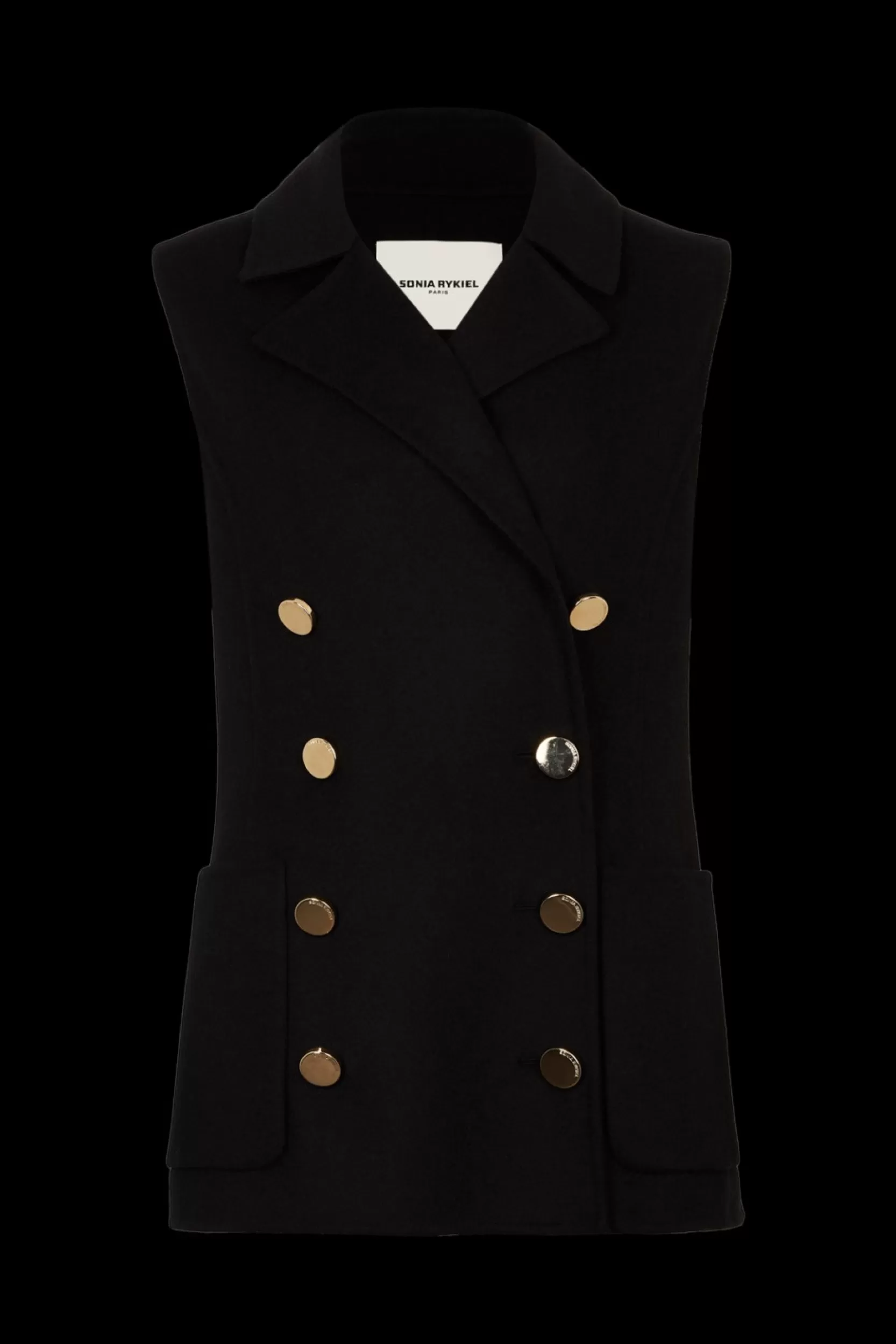 Sonia Rykiel Gilet Long Sans Manches Double Boutonnage En Laine Double Face Noir / Noir Store
