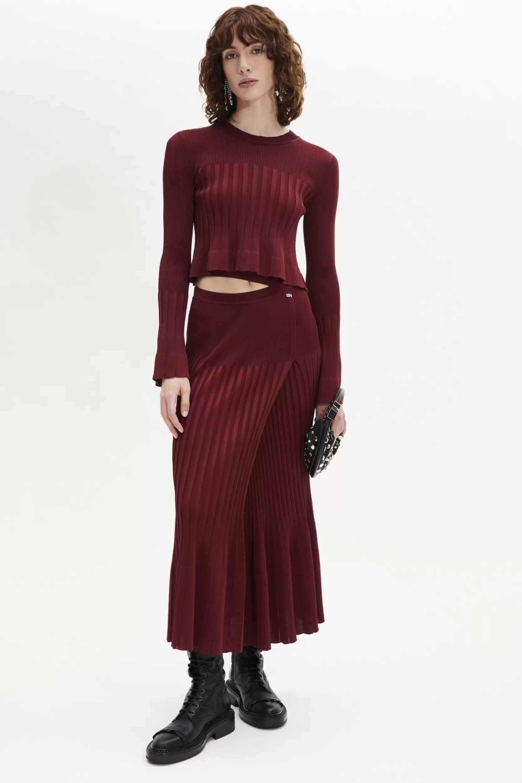 Sonia Rykiel Jupe Taille Haute Elastiquee Bordeaux / Rouge Outlet