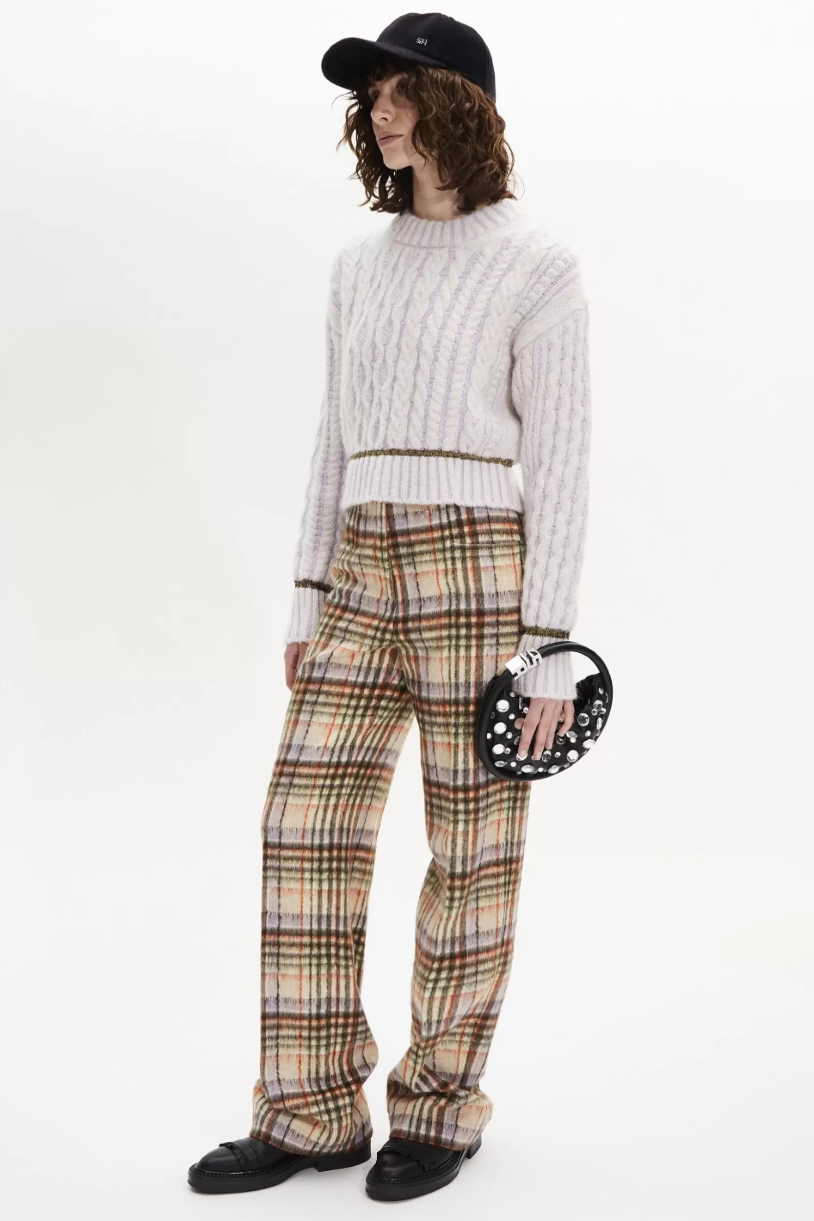 Sonia Rykiel Pantalon Motif Tartan En Laine Brosse Carreaux Ecru/Lilas / Multi Clearance