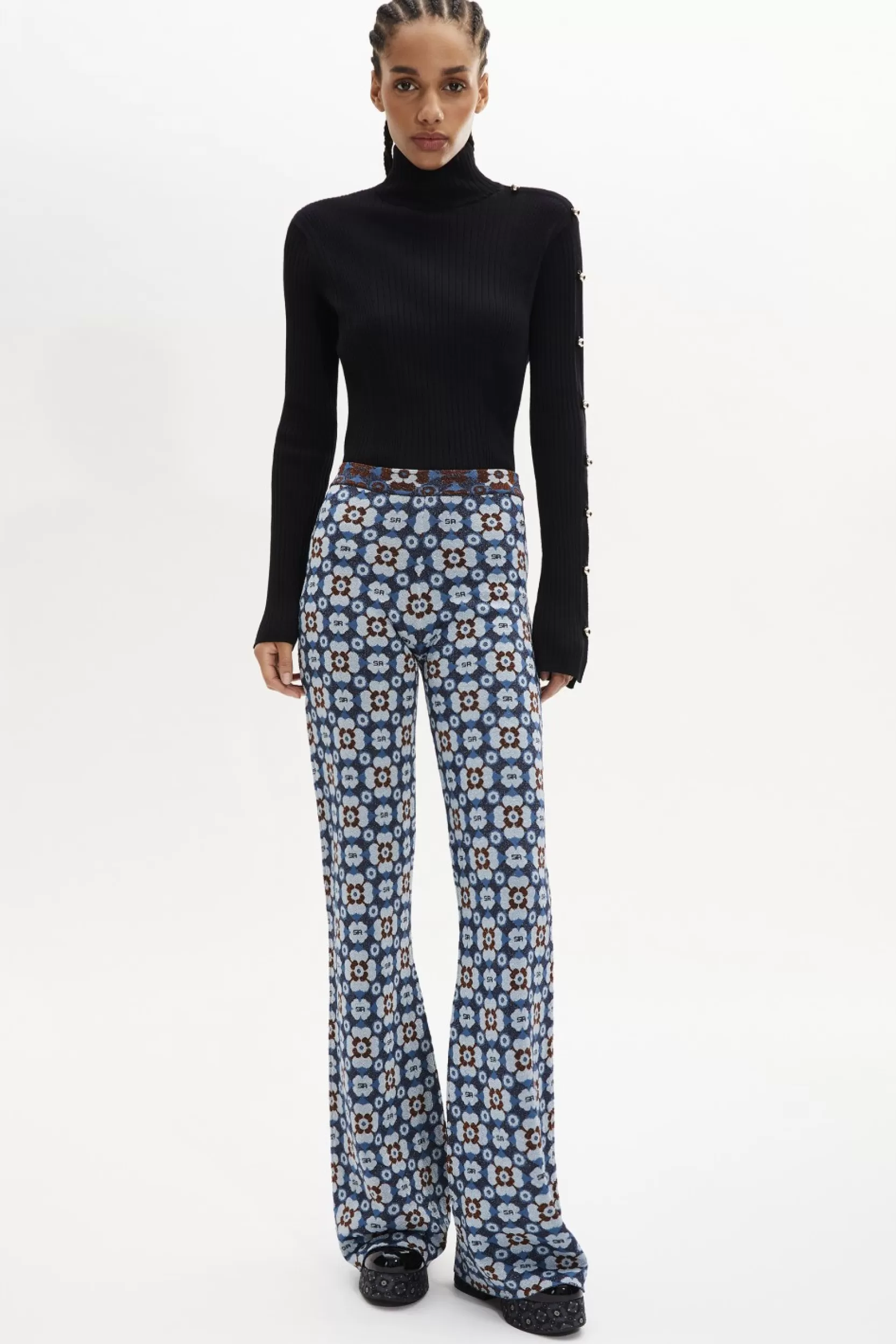 Sonia Rykiel Pantalon Taille Haute, Coupe Flare Bleu / Bleu Best Sale