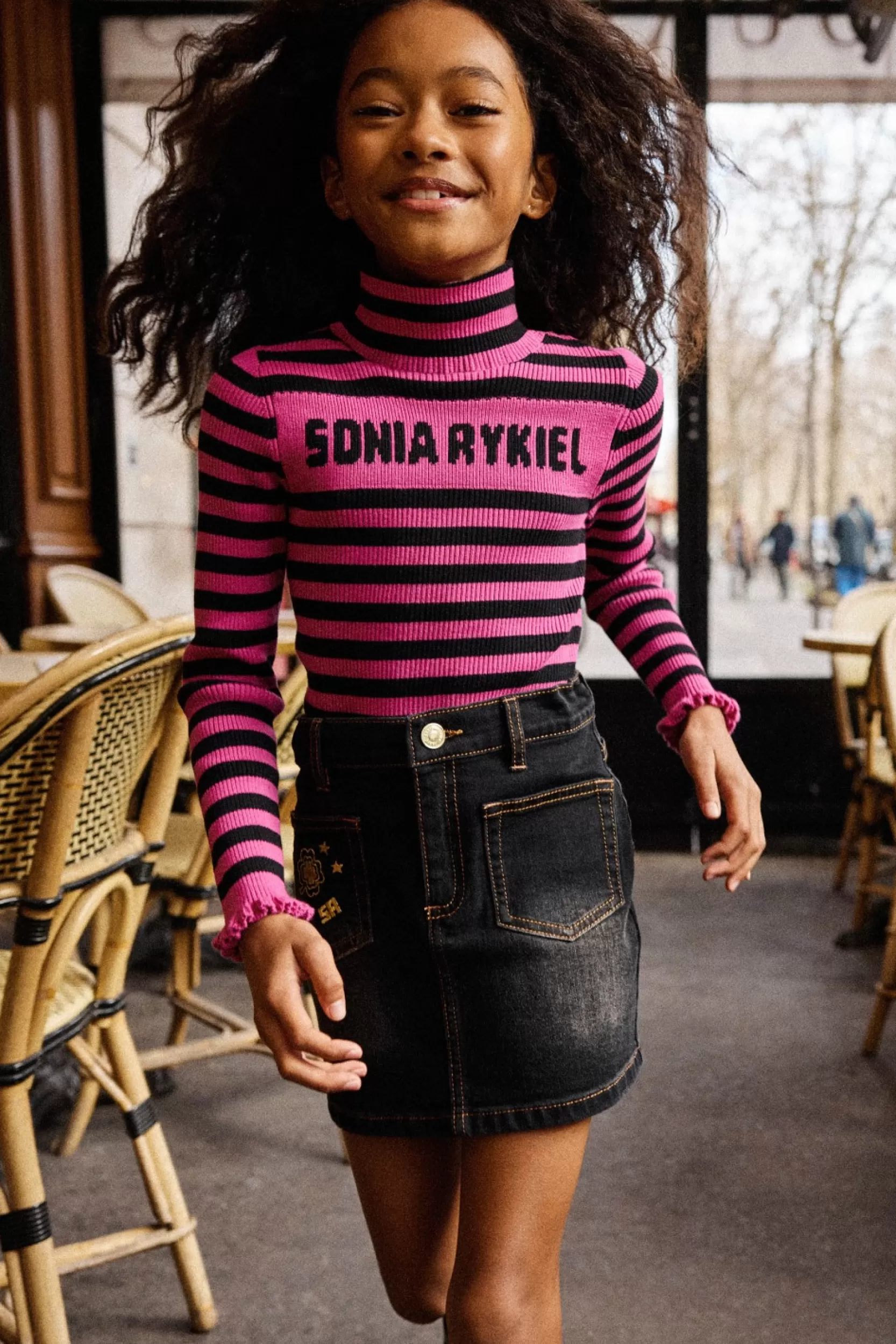 Sonia Rykiel Pull A Col Roule Tricot Raye Logo Fuchsia / Violet Outlet