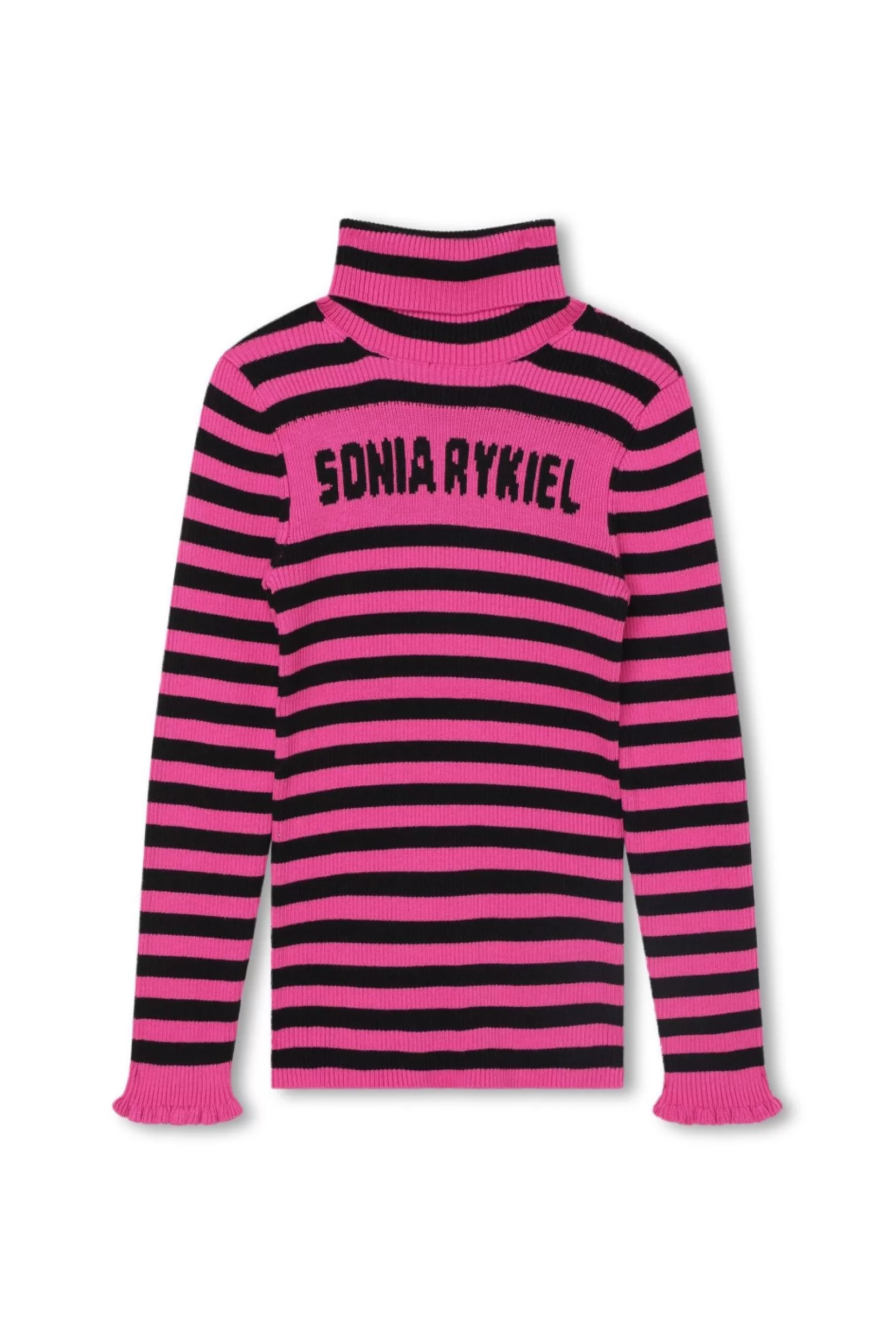 Sonia Rykiel Pull A Col Roule Tricot Raye Logo Fuchsia / Violet Outlet