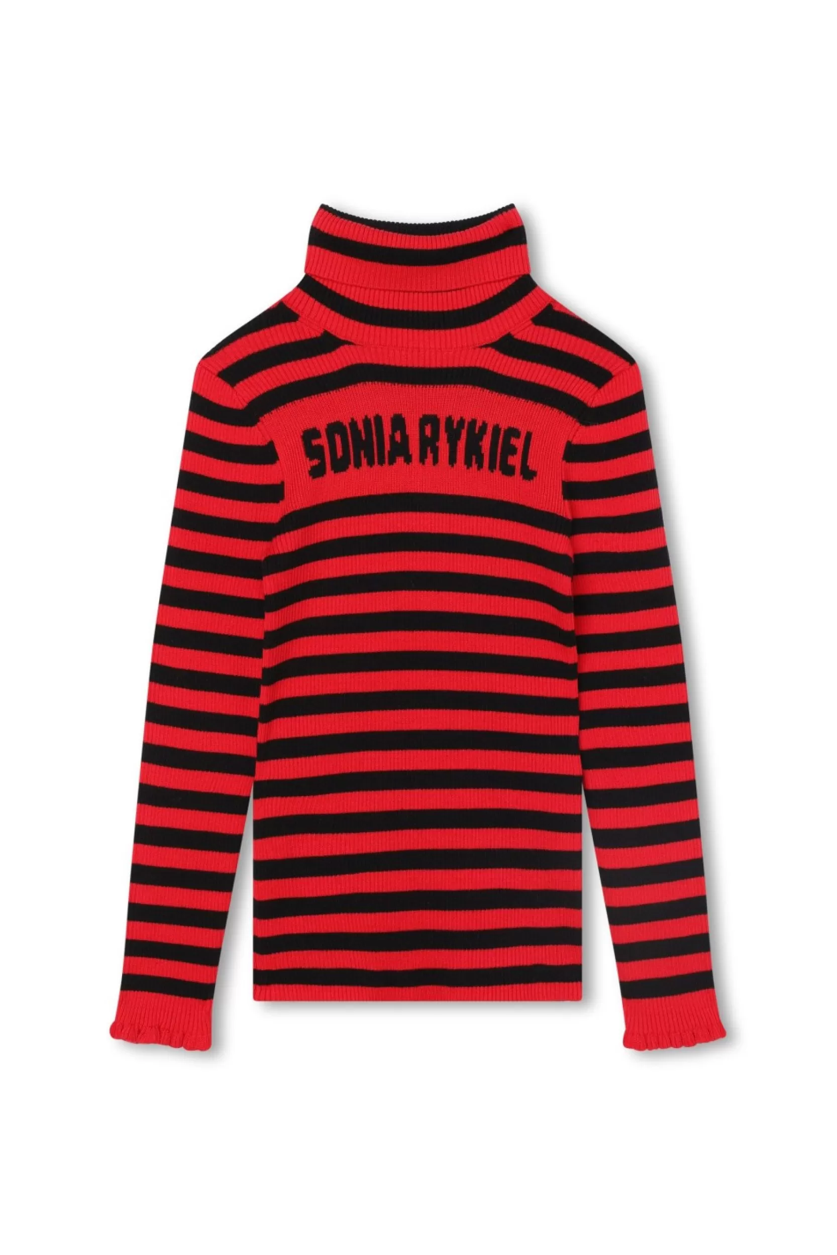 Sonia Rykiel Pull A Col Roule Tricot Raye Logo Rouge / Rouge Clearance