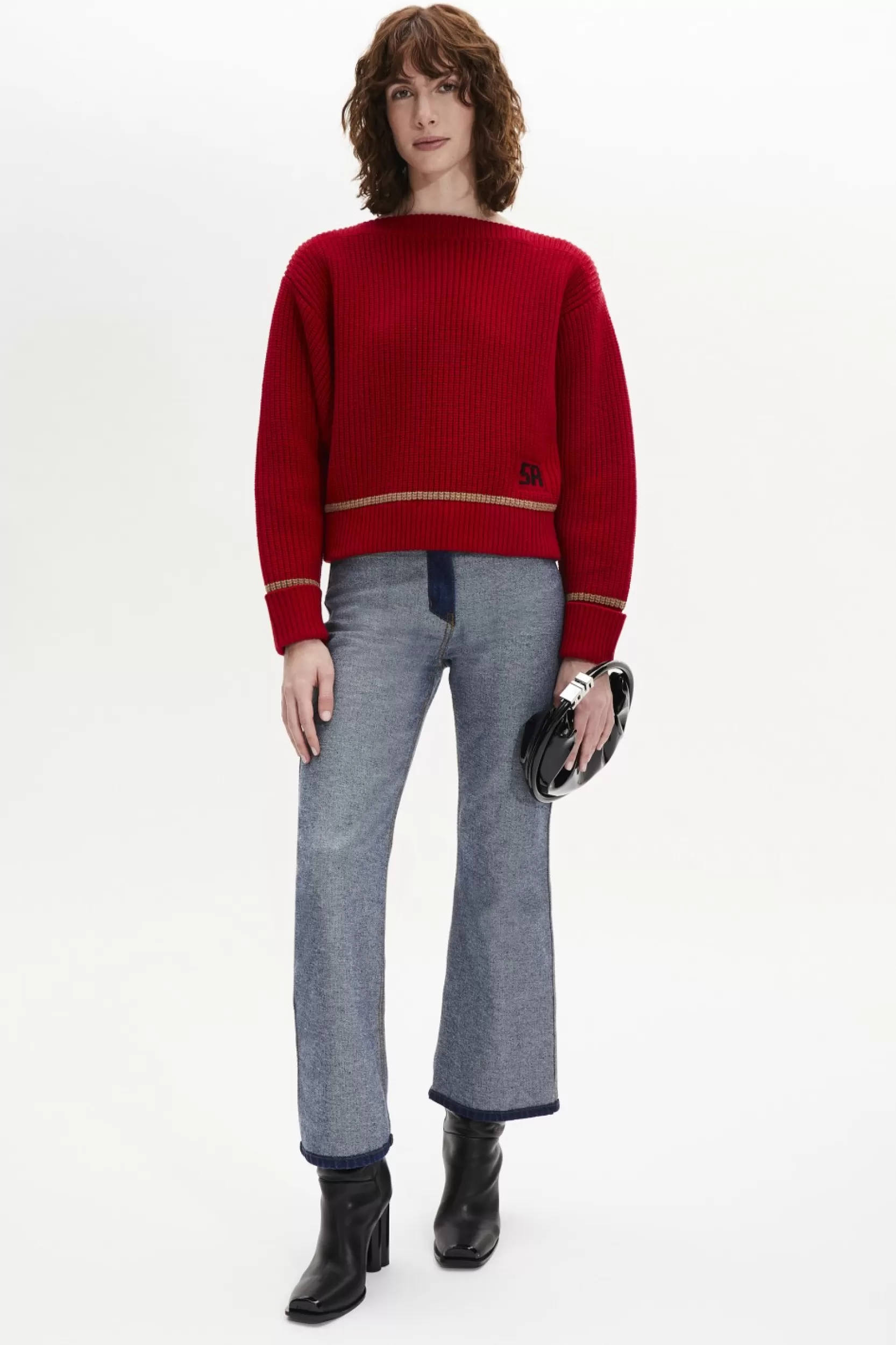 Sonia Rykiel Pull Col Bateau A Manches Longues Coudees Rouge / Rouge Clearance