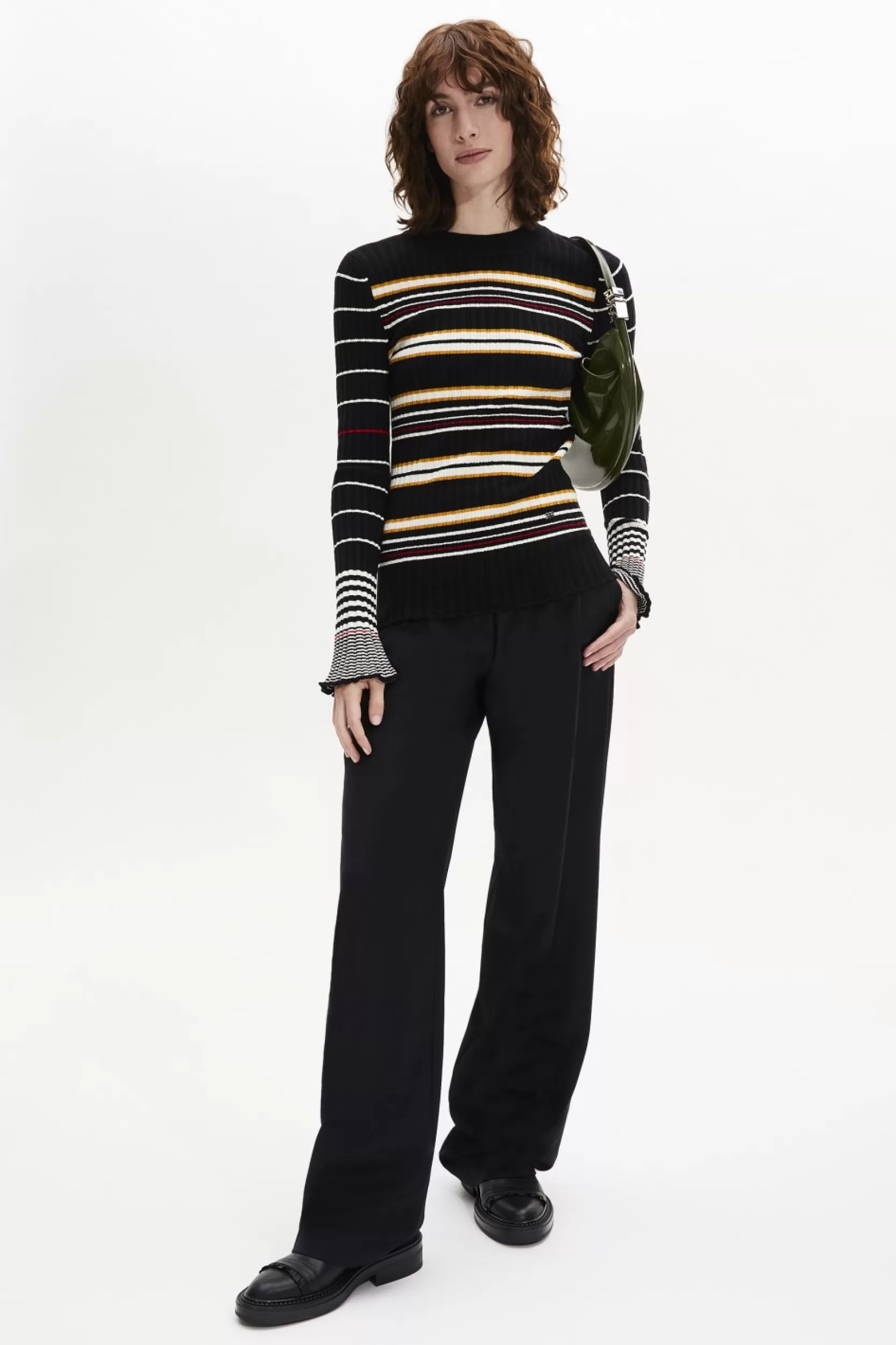 Sonia Rykiel Pull Col Rond A Manches Longues Raye Noir/Ecru / Multi Sale