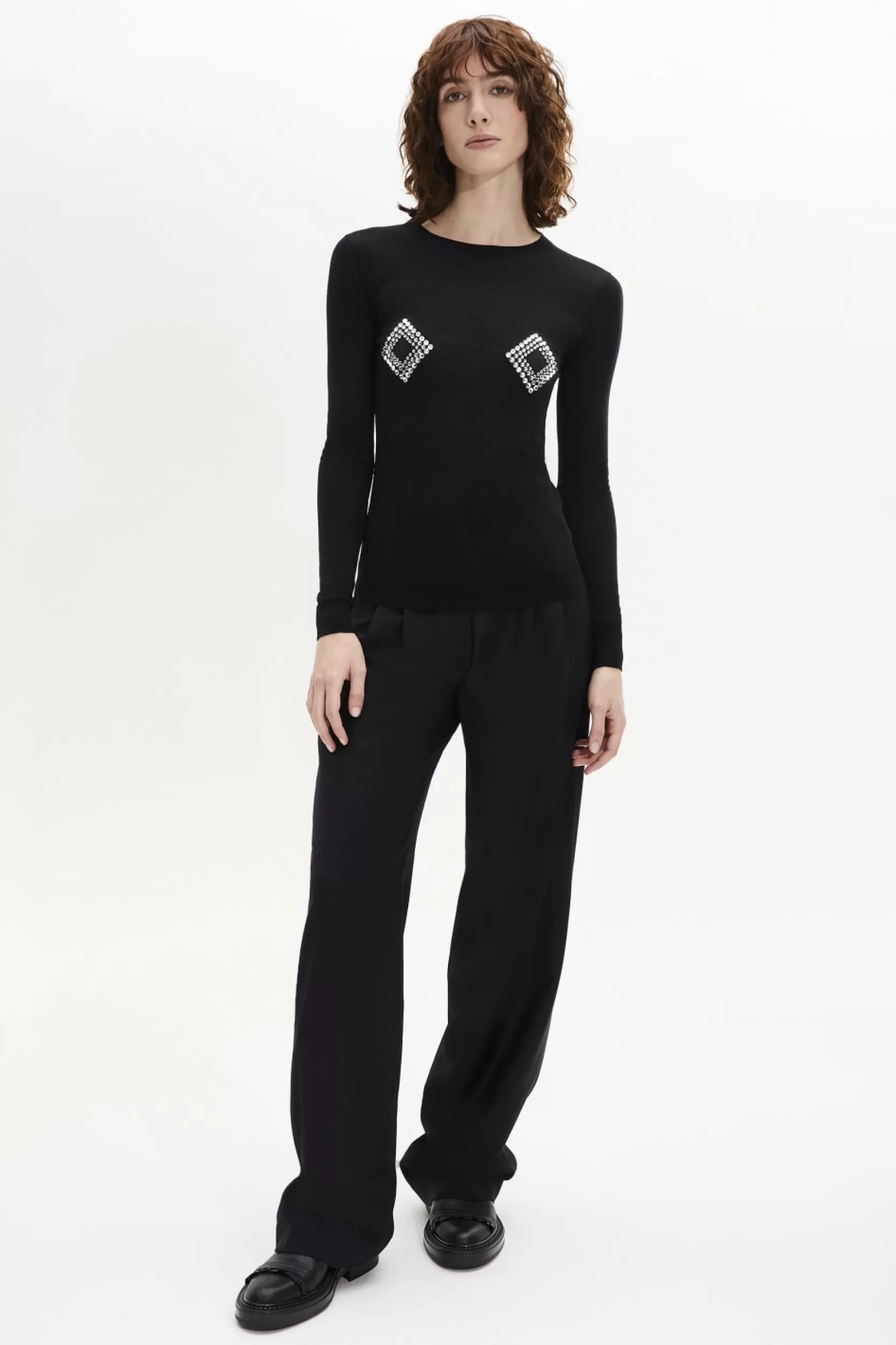 Sonia Rykiel Pull Col Rond Seconde Peau A Manches Longues Noir / Noir Store