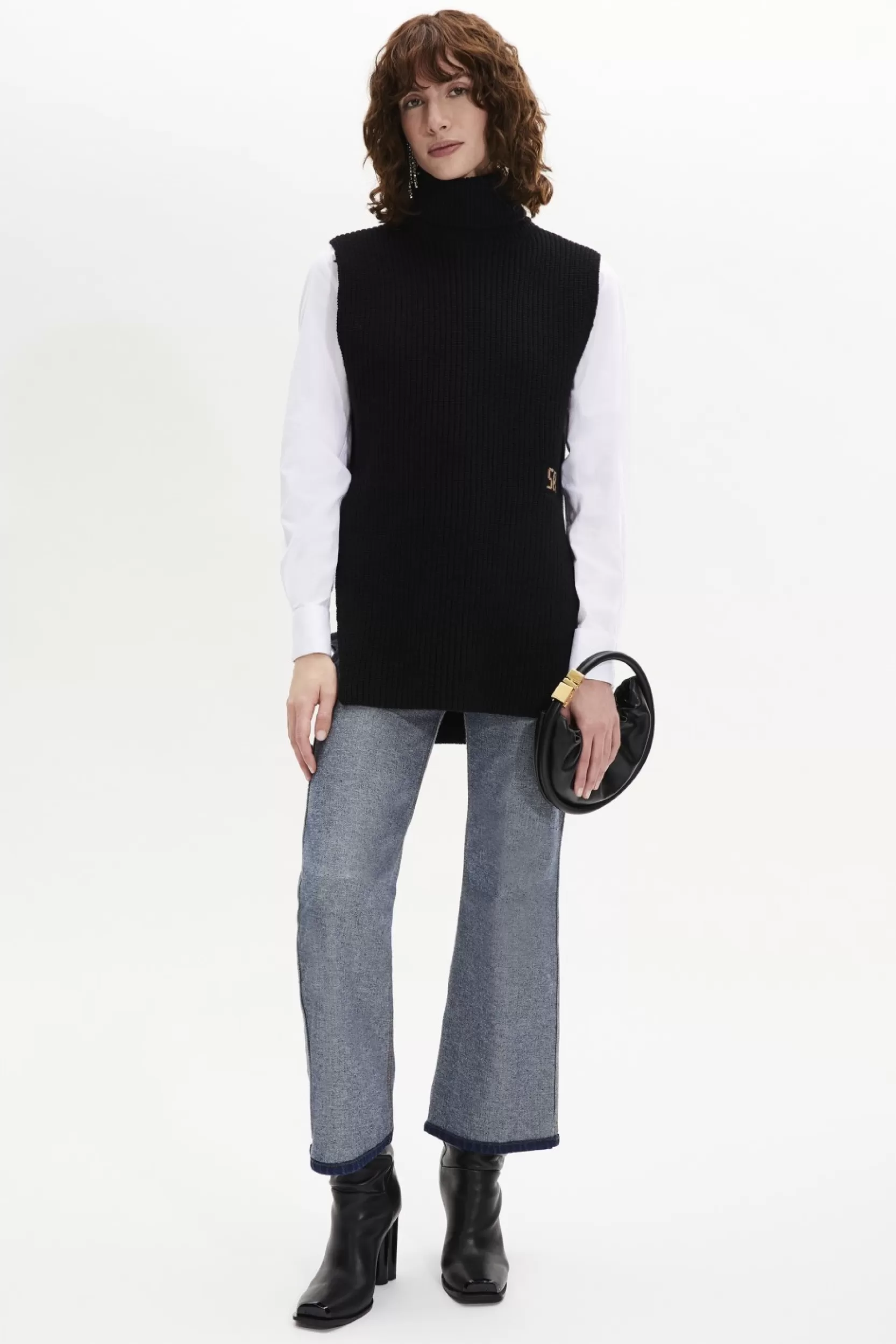 Sonia Rykiel Pull Col Roule Sans Manches, Fendu Sur Les Cotes Noir / Noir Shop