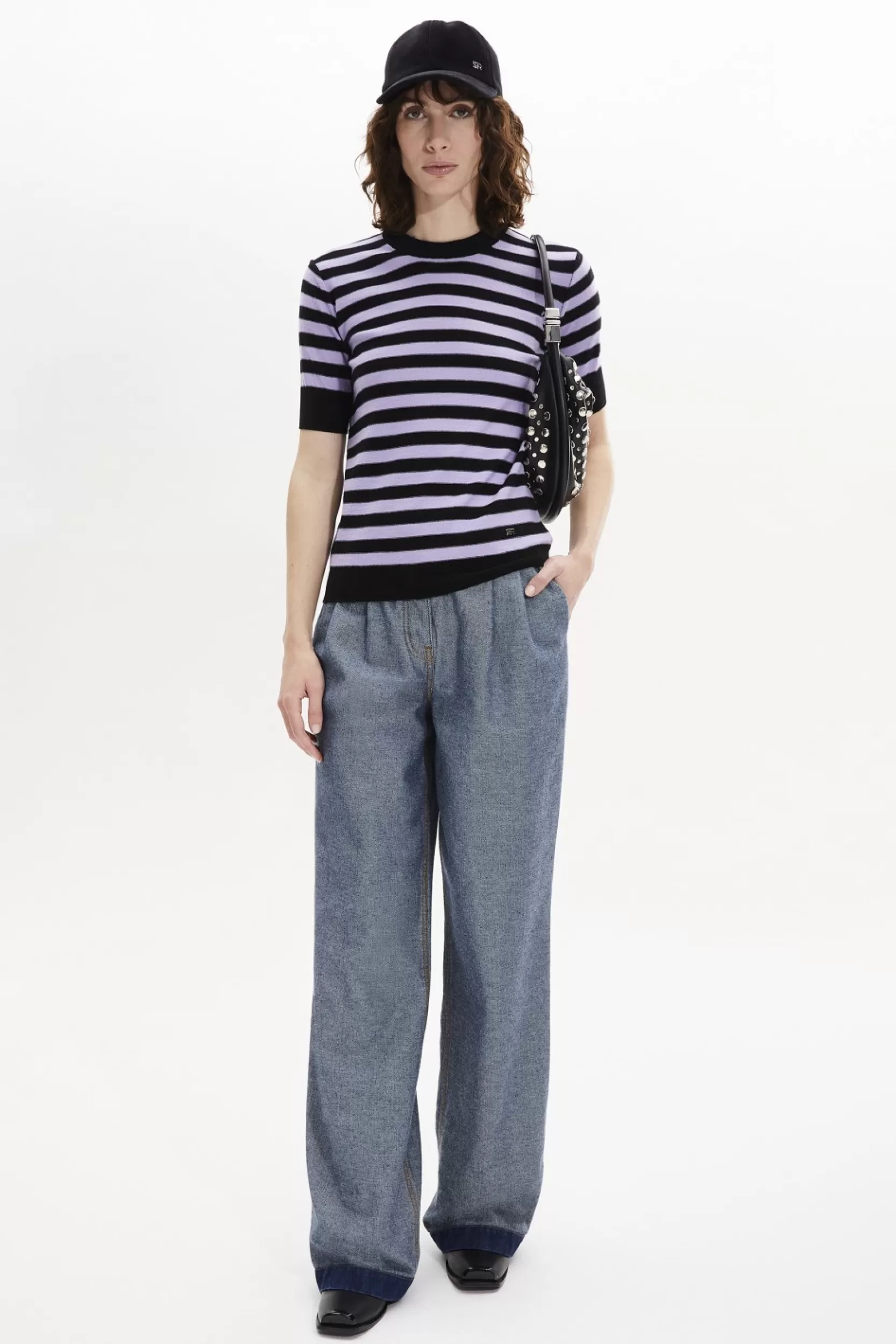 Sonia Rykiel Pull Raye Col Rond A Manches Courtes Raye Noir/Lilas / Multi Fashion