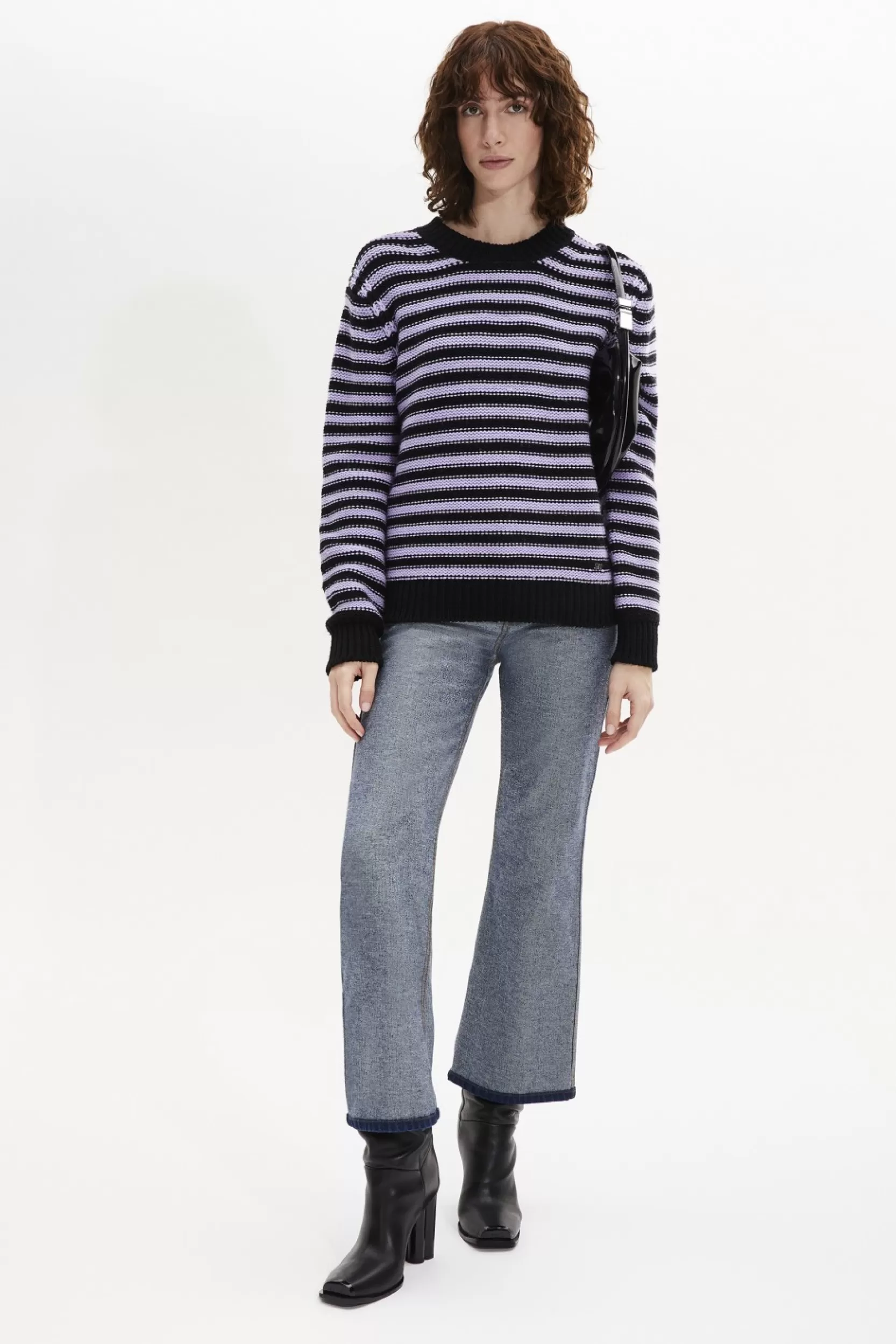 Sonia Rykiel Pull Raye Col Rond A Manches Longues Raye Noir/Lilas / Multi Fashion