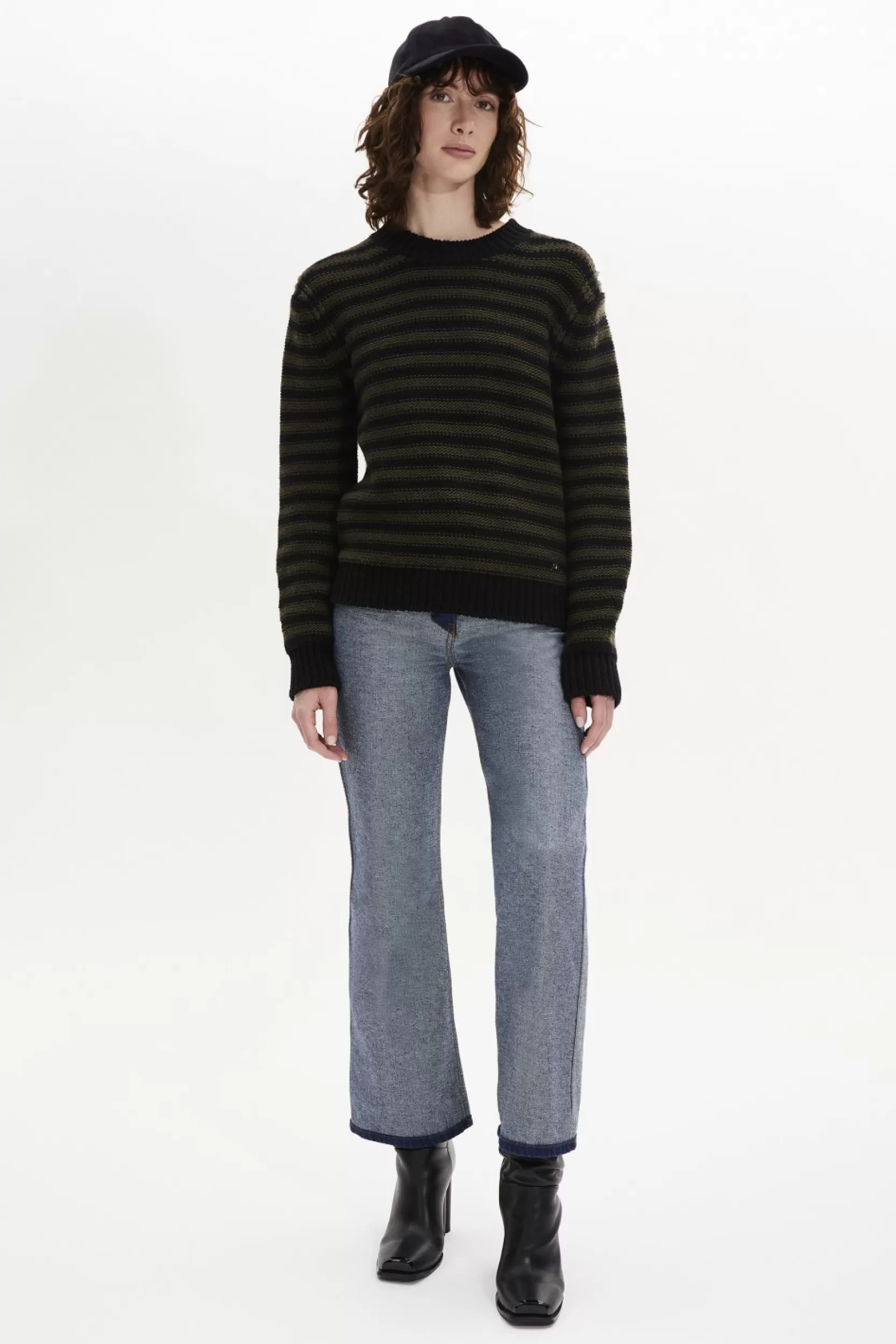 Sonia Rykiel Pull Raye Col Rond A Manches Longues Raye Noir/Kaki / Multi Flash Sale