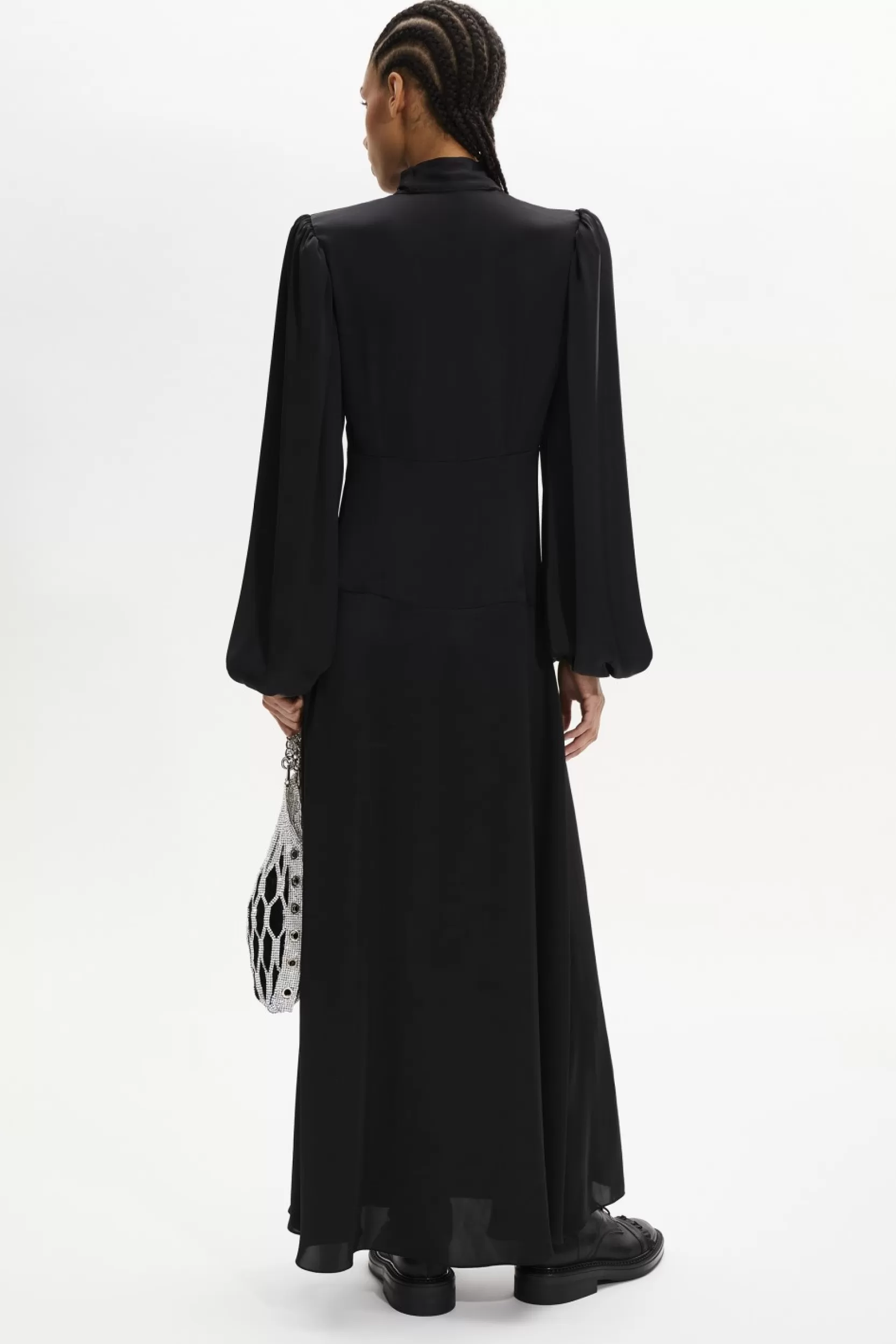 Sonia Rykiel Robe Longue En Satin Col Lavaliere Noir / Noir Best Sale