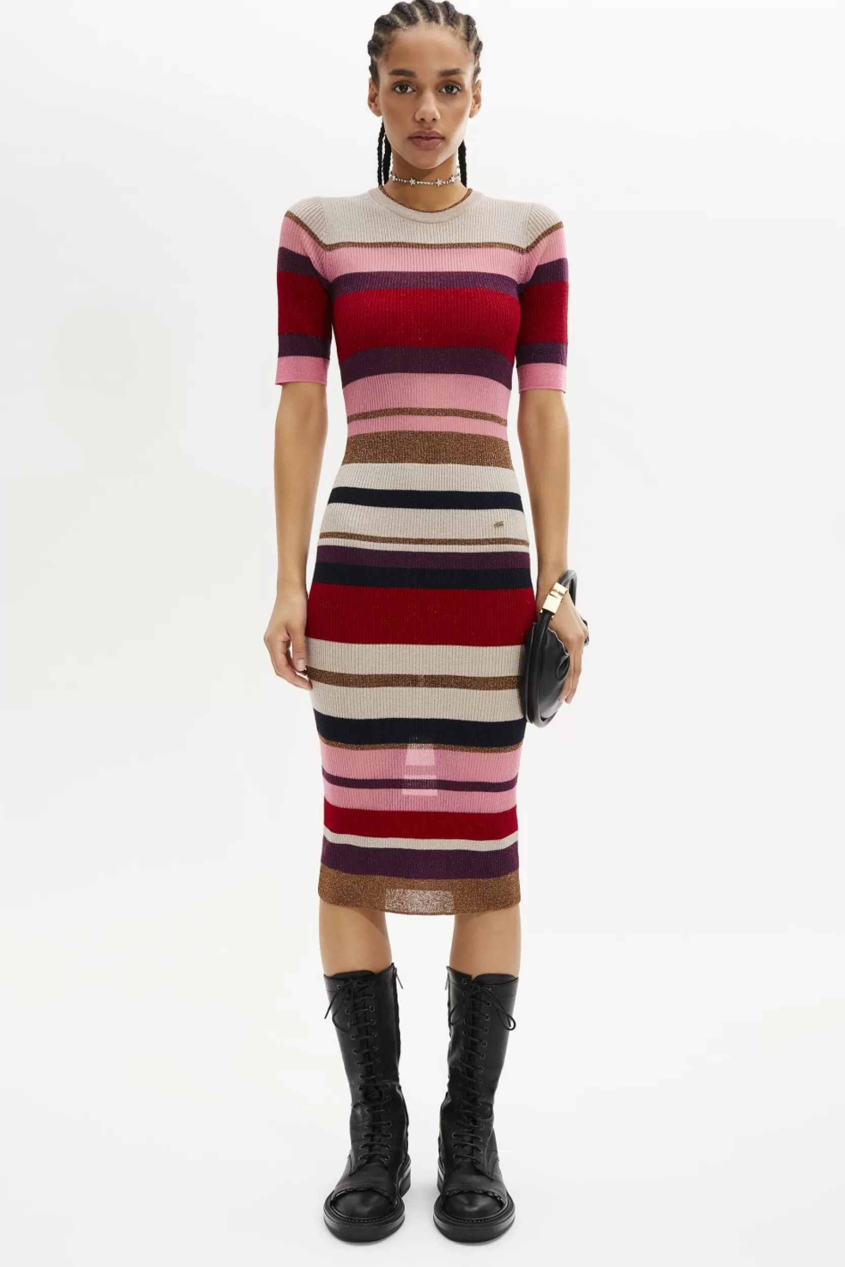 Sonia Rykiel Robe Manches Courtes A Rayures En Laine Et Lurex Multico Raye / Multi Clearance