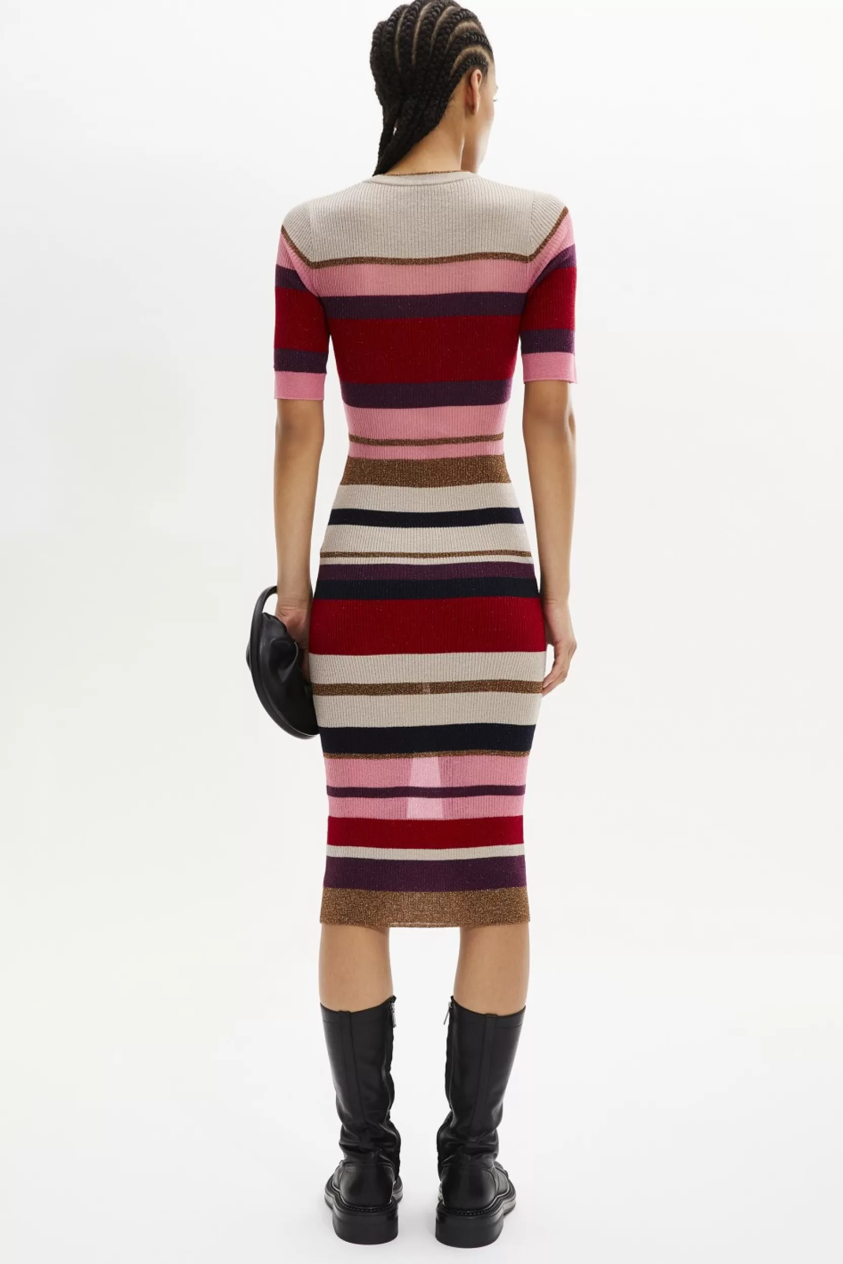 Sonia Rykiel Robe Manches Courtes A Rayures En Laine Et Lurex Multico Raye / Multi Clearance