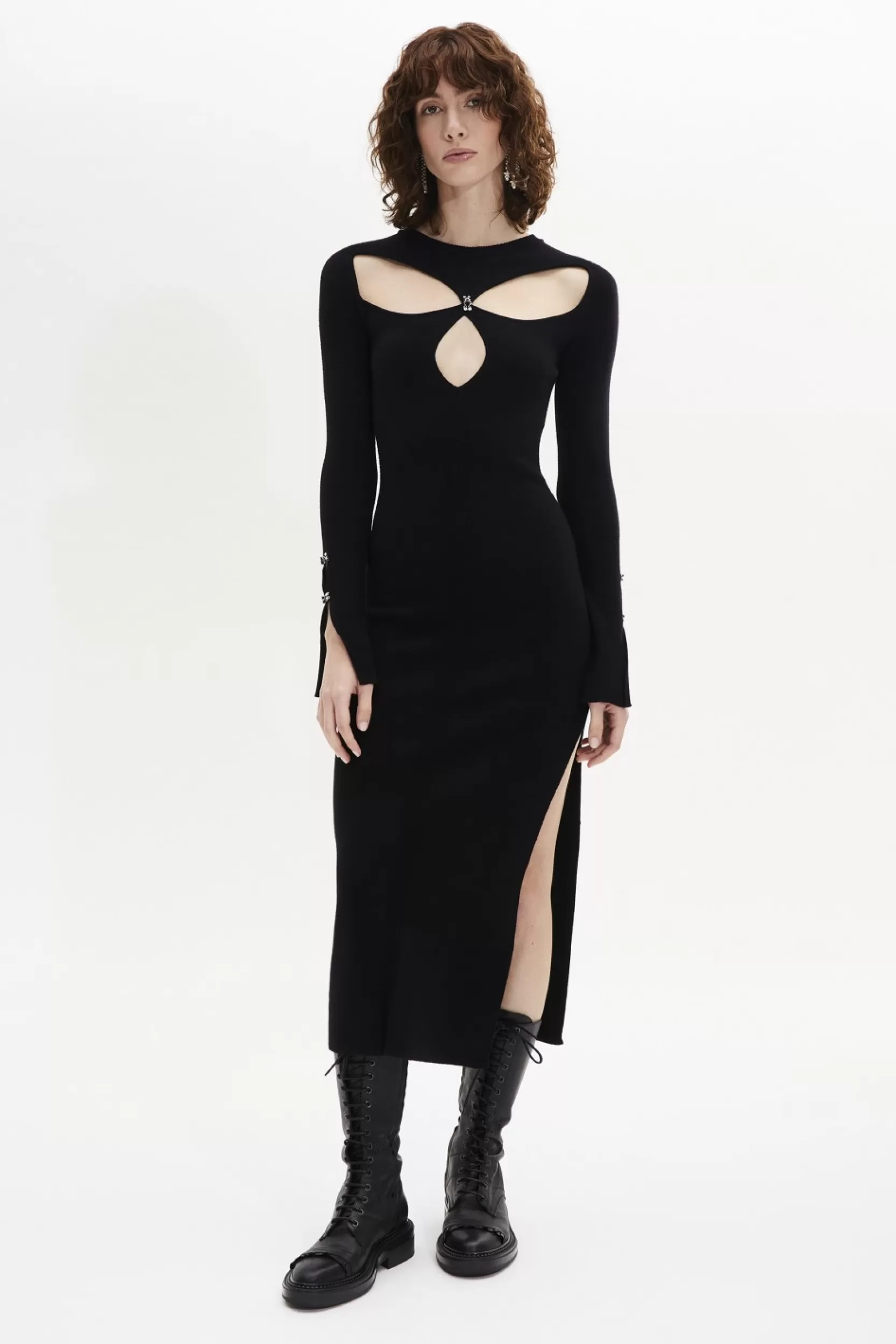 Sonia Rykiel Robe Manches Longues En Viscose Noir / Noir Cheap