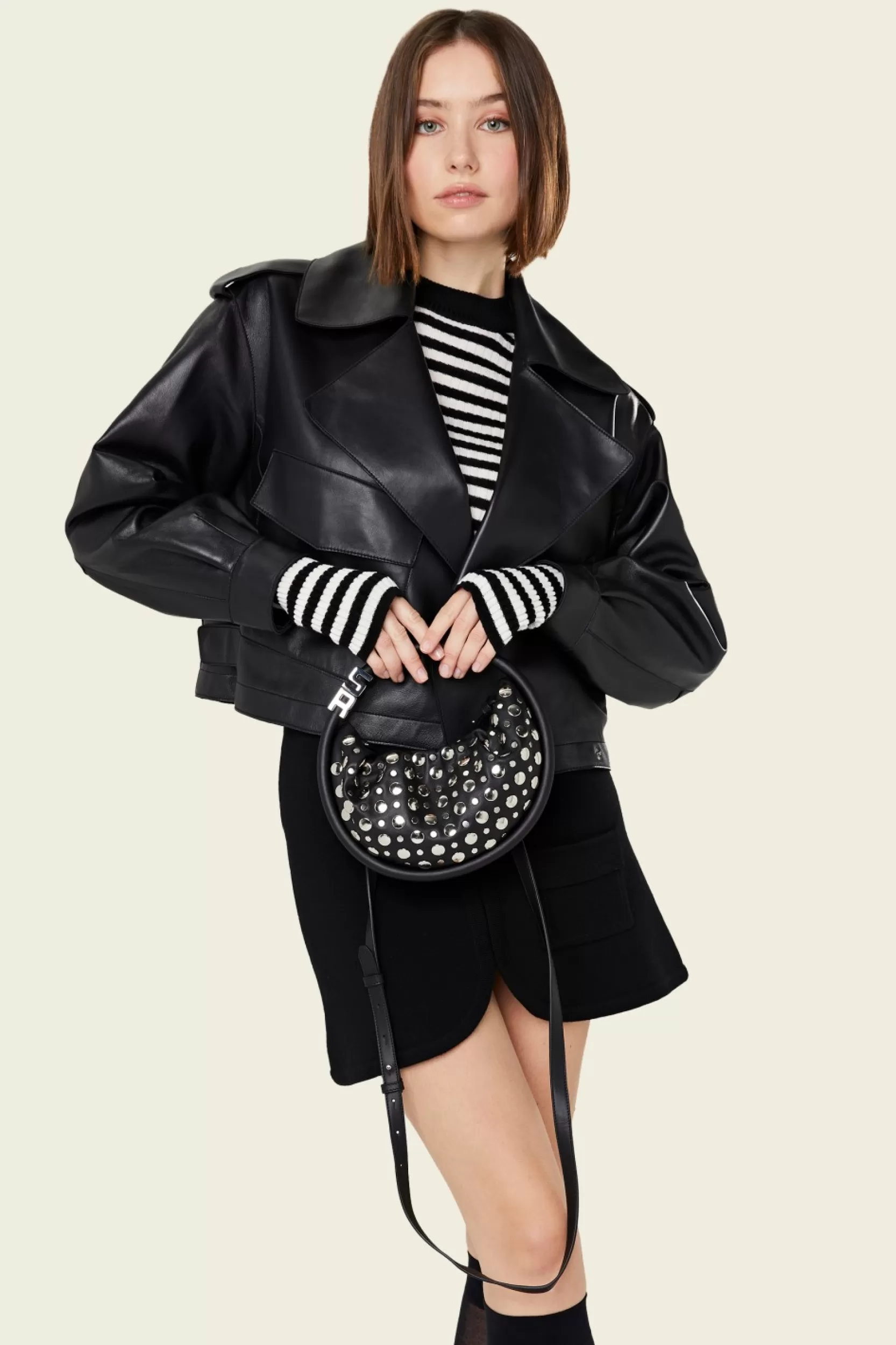 Sonia Rykiel Sac Domino Mini En Cuir Avec Studs Noir / Noir Best Sale