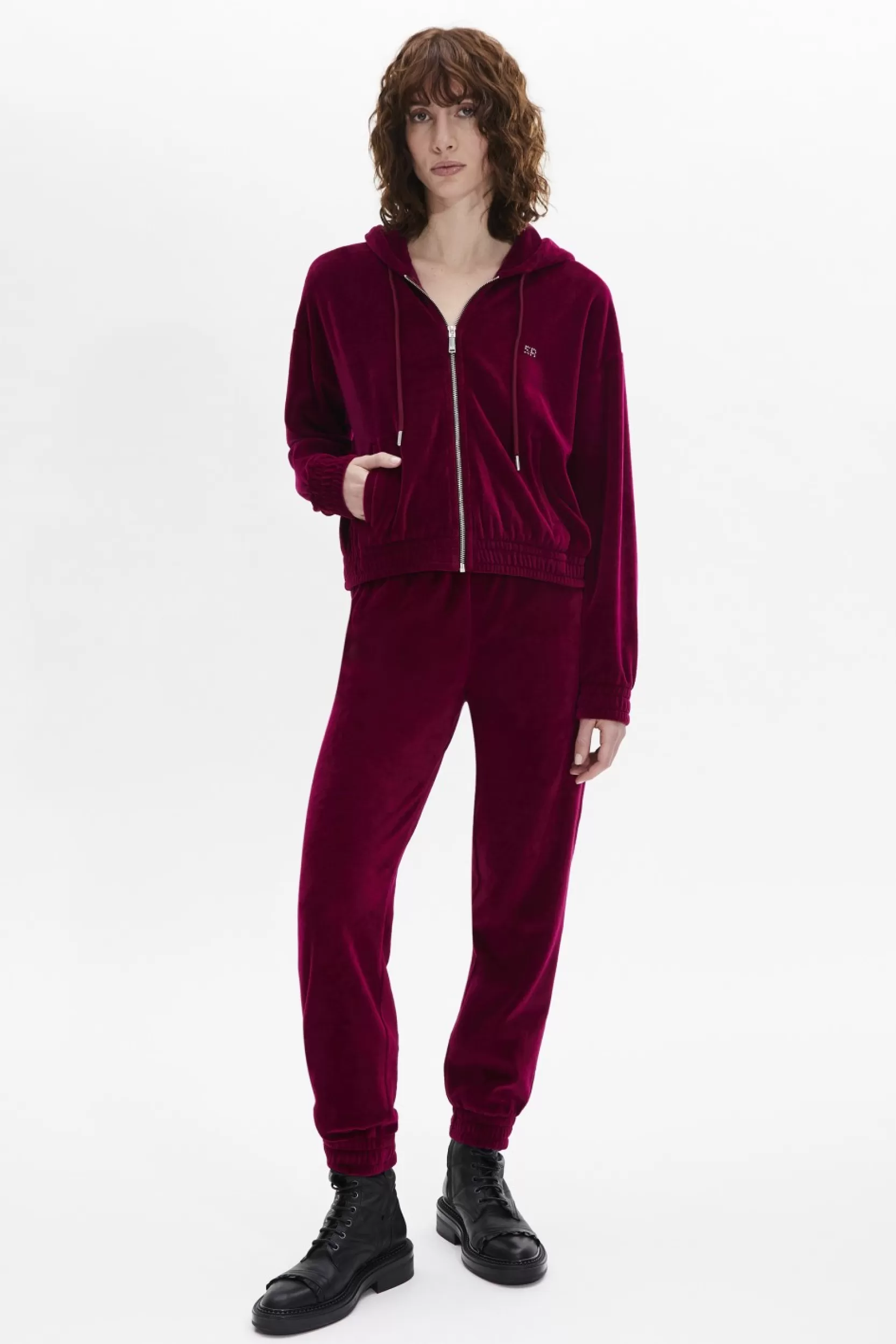 Sonia Rykiel Sweat A Capuche Manches Longues En Velours Framboise / Rose Shop