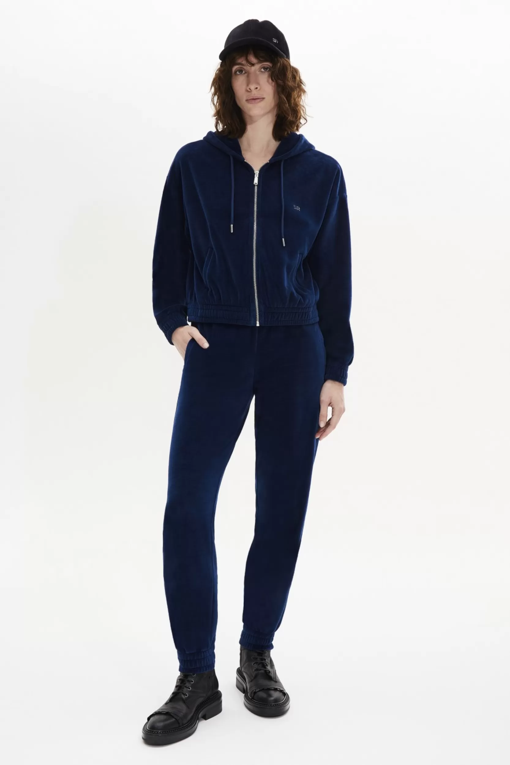 Sonia Rykiel Sweat A Capuche Manches Longues En Velours Bleu Canard / Bleu Discount