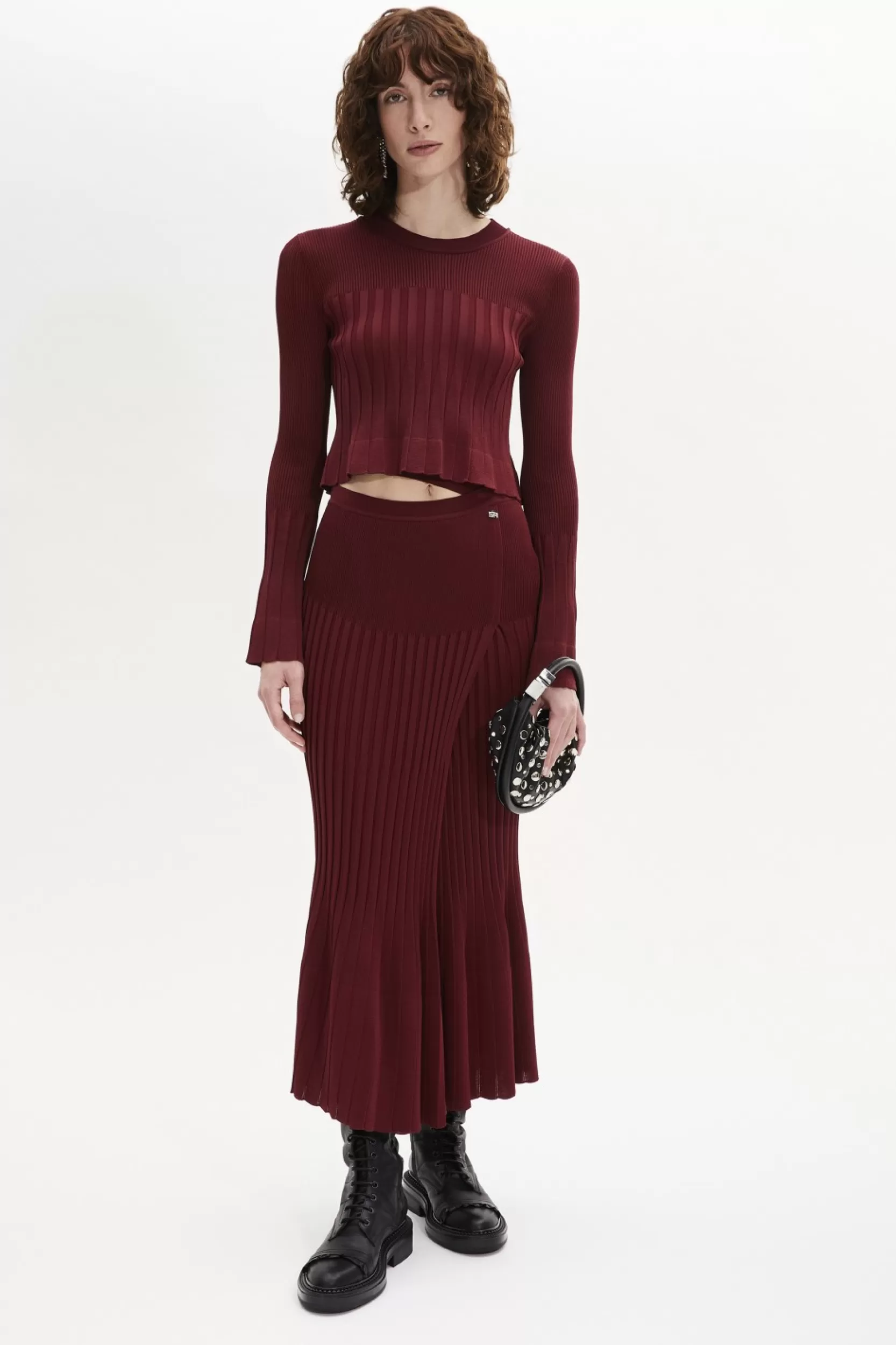 Sonia Rykiel Top Col Rond A Manches Longues Evasees Bordeaux / Rouge Shop