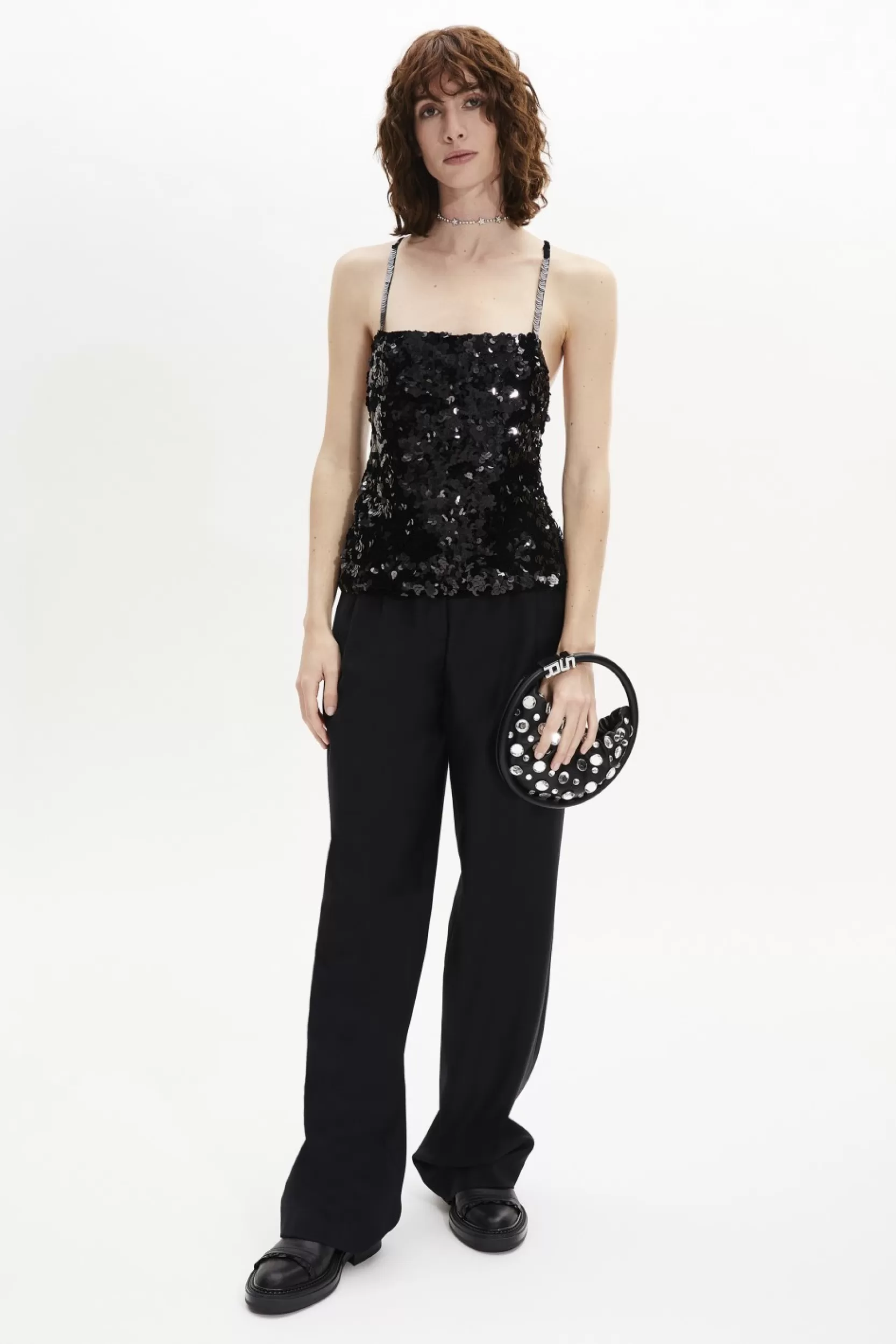 Sonia Rykiel Top Nuisette A Bretelles A Sequins Noir / Noir Cheap