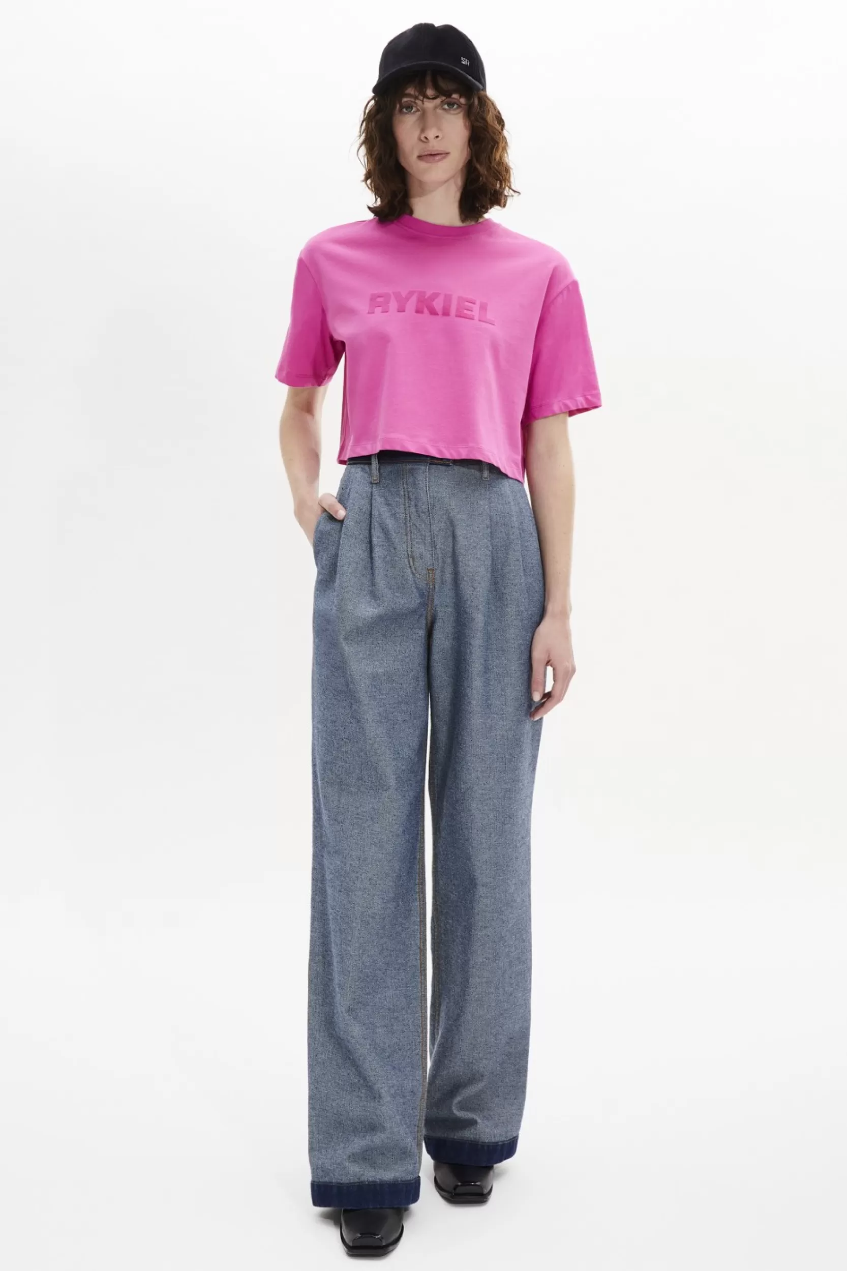 Sonia Rykiel T-Shirt Crop Col Rond Manches Courtes Rose / Rose Cheap